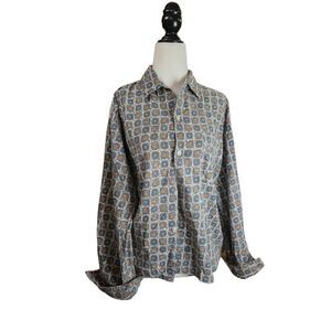 60s 70s Print Vintage Cotton Shirt Button Down Dress Disco 1970s Single Pocket